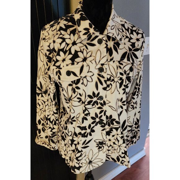 Joni B Jacket Womens Size Large White Floral Print Button up Retro Chic Classic - Picture 10 of 11